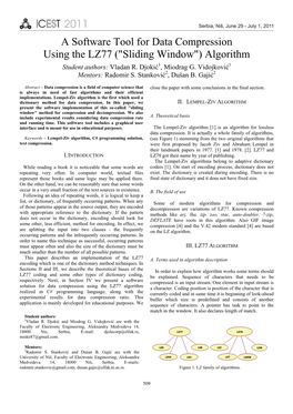 A Software Tool for Data Compression Using the LZ77 (