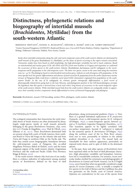 Distinctness, Phylogenetic Relations and Biogeography of Intertidal Mussels (Brachidontes, Mytilidae) from the South-Western Atlantic Berenice Trovant1, Daniel E