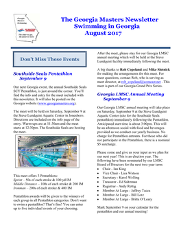 The Georgia Masters Newsletter Swimming in Georgia August 2017