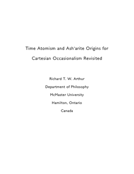 Time Atomism and Ash'arite Origins for Cartesian Occasionalism Revisited