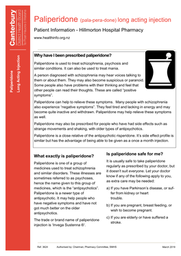 Paliperidone Long Acting Injection Patient Information