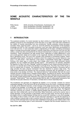 Some Acoustic Characteristics of the Tin Whistle
