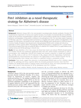 Pim1 Inhibition As a Novel Therapeutic Strategy for Alzheimer's Disease