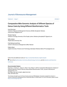 Comparative Mito-Genomic Analysis of Different Species of Genus Canis by Using Different Bioinformatics Tools