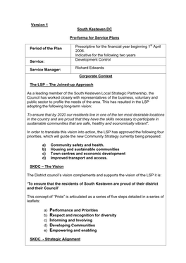 Version 1 South Kesteven DC Pro-Forma for Service Plans Period