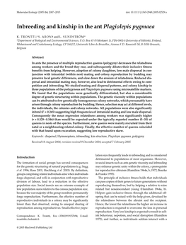 Inbreeding and Kinship in the Ant Plagiolepis Pygmaea