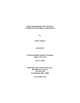 Paper: Role of Hydrostatic Testing in Pipeline Integrity Assessment