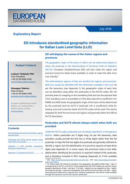 ED Introduces Standardised Geographic Information for Italian Loan Level Data (LLD)