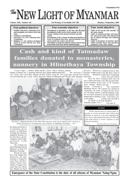 Cash and Kind of Tatmadaw Families Donated to Monasteries, Nunnery in Hlinethaya Township