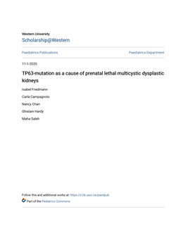 TP63-Mutation As a Cause of Prenatal Lethal Multicystic Dysplastic Kidneys