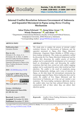 Internal Conflict Resolution Between Government of Indonesia and Separatist Movement in Papua Using Horse-Trading Mechanism