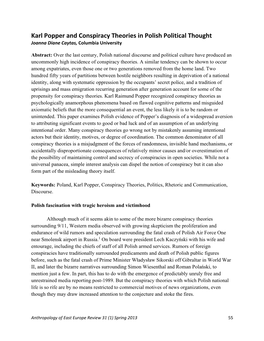 Karl Popper and Conspiracy Theories in Polish Political Thought Joanna Diane Caytas, Columbia University