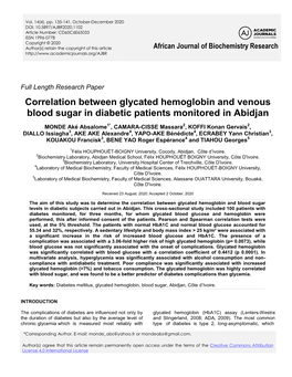 Correlation Between Glycated Hemoglobin and Venous Blood Sugar in Diabetic Patients Monitored in Abidjan