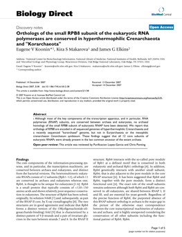 Orthologs of the Small RPB8 Subunit of the Eukaryotic RNA Polymerases