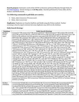 WHO COVID-19 Database Search Strategy (Updated 26 May 2021)