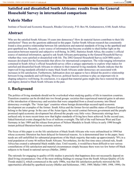 Satisfied and Dissatisfied South Africans: Results from the General Household Survey in International Comparison