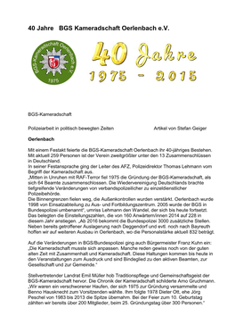 40 Jahre BGS Kameradschaft Oerlenbach E.V