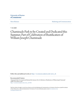 Chaminade Park to Be Created and Dedicated This Summer, Part of Celebration of Beatification of William Joseph Chaminade