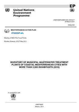 Inventory of Municipal Wastewater Treatment Plants of Coastal Mediterranean Cities with More Than 2,000 Inhabitants (2010)