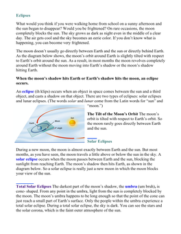 Solar and Lunar Eclipses Reading