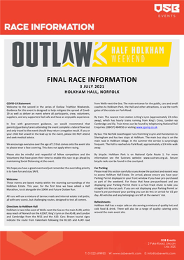 Final Race Information 3 July 2021 Holkham Hall, Norfolk