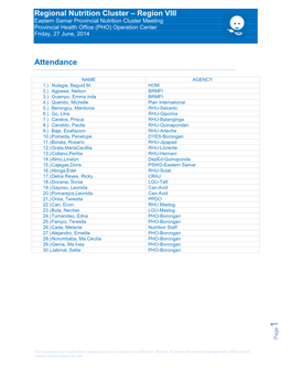 Provincial Nutriton Cluster Meeting Minutes