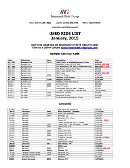 USED RIDE LIST January, 2015