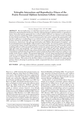 Tritrophic Interactions and Reproductive Fitness of the Prairie Perennial Silphium Laciniatum Gillette (Asteraceae)