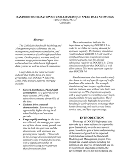 BANDWIDTH UTILIZATION on CABLE-BASED HIGH SPEED DATA NETWORKS Terry D