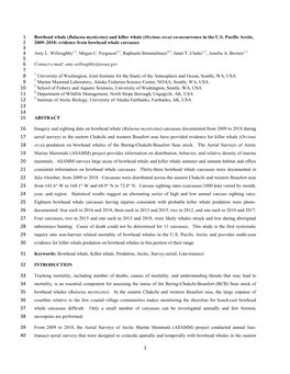 Bowhead Whale (Balaena Mysticetus) and Killer Whale (Orcinus Orca) Co-Occurrence in the U.S