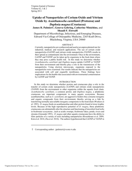 Uptake of Nanoparticles of Cerium Oxide and Yttrium Oxide by Acanthamoeba Castellanii (Protozoa) and Daphnia Magna (Crustacea) James R