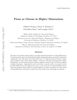 Pions As Gluons in Higher Dimensions Arxiv:1709.04932V1