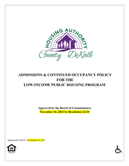 Admissions & Continued Occupancy Policy for the Low-Income Public