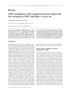 Review CCR5 Antagonists: Host-Targeted Antiviral Agents for the Treatment of HIV Infection, 4 Years On