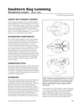 Southern Bog Lemming, Synaptomys Cooperi,Andthe Mammals: Their Natural History, Classification, and Meadow Vole, Microtus Pennsylvanicus,Invirginia