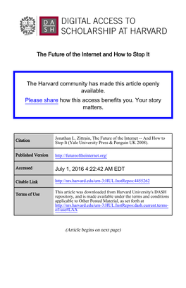 The Future of the Internet and How to Stop It the Harvard Community Has