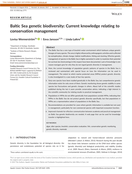 Baltic Sea Genetic Biodiversity: Current Knowledge Relating to Conservation Management
