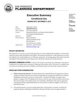 Executive Summary Conditional Use HEARING DATE: SEPTEMBER 13, 2018