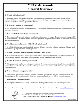 Mild Galactosemia General Overview