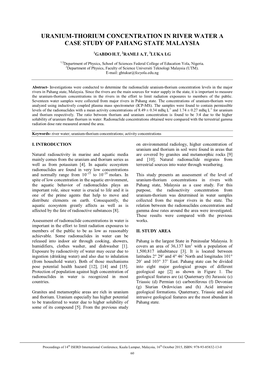 Uranium-Thorium Concentration in River Water a Case Study of Pahang State Malaysia