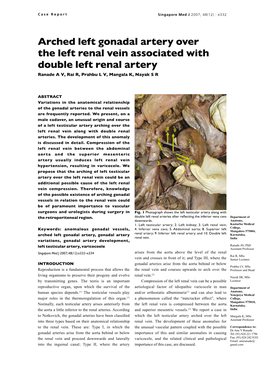 Arched Left Gonadal Artery Over the Left Renal Vein Associated with Double Left Renal Artery Ranade a V, Rai R, Prahbu L V, Mangala K, Nayak S R