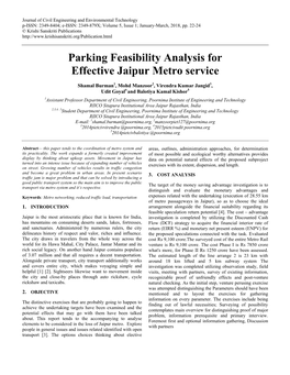 Parking Feasibility Analysis for Effective Jaipur Metro Service