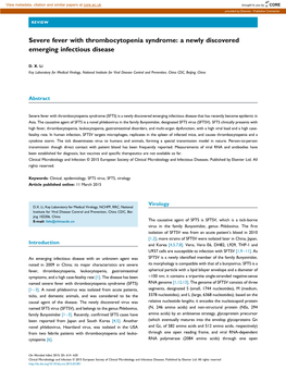 Severe Fever with Thrombocytopenia Syndrome: a Newly Discovered Emerging Infectious Disease