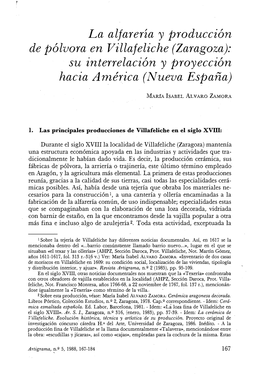 La Alfarería Y Producción De Pólvora En Villafeliche (Zaragoza): Su Interrelación Y Proyección Hacia América (Nueva España)