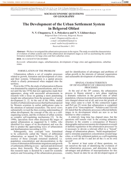 The Development of the Urban Settlement System in Belgorod Oblast N