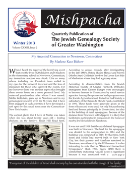 Mishpacha Quarterly Publication of the Jewish Genealogy Society Winter 2013 of Greater Washington Volume XXXIII, Issue 2