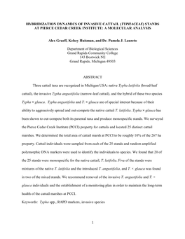 Hybridization Dynamics of Invasive Cattail (Typhaceae) Stands at Pierce Cedar Creek Institute: a Molecular Analysis