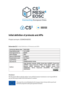 Initial Definition of Protocols and Apis