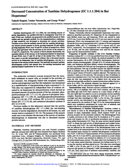 Decreased Concentration of Xanthine Dehydrogenase (EC 1.1.1.204) in Rat Hepatomas1