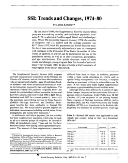 SSI: Trends and Changes, 1974–80